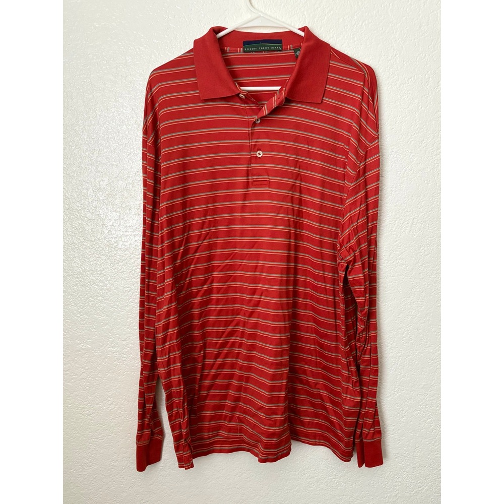 Robert Trent Jones Men's Striped Long‎ Sleeve Polo Preppy Golf Tennis Pickleball
